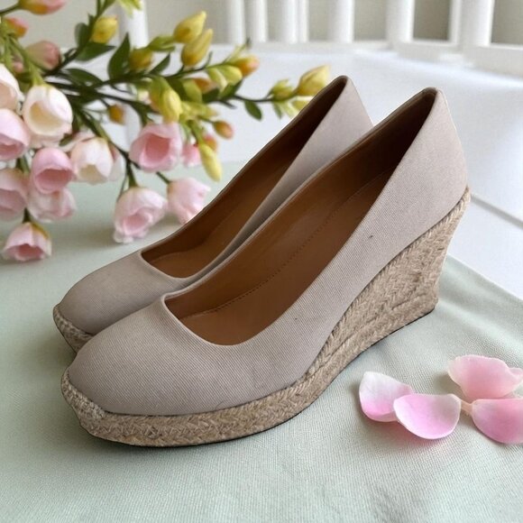 J CREW Womens Beige Espadrille Wedges Size 7 - Picture 1 of 6